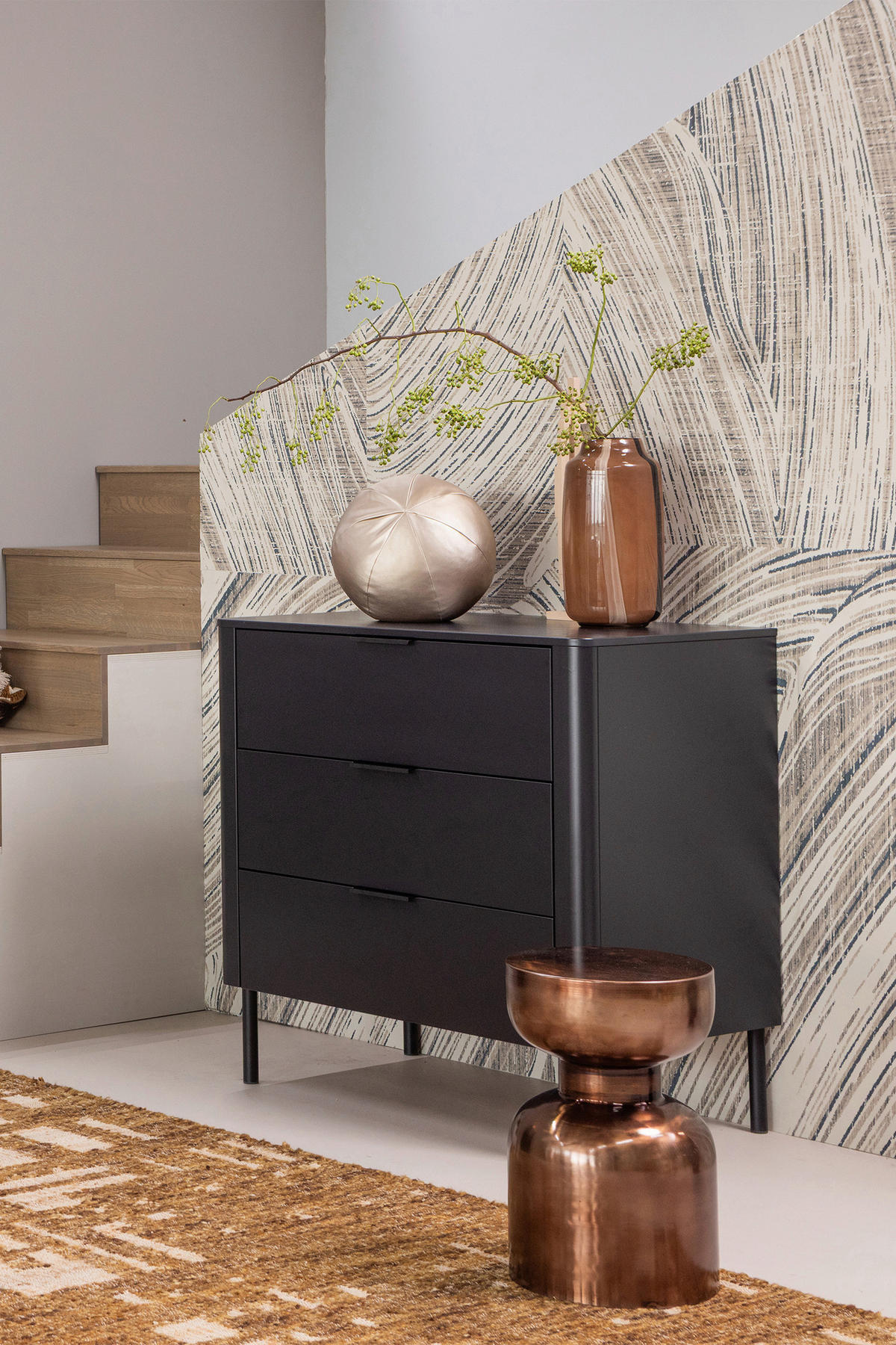 KOMMODE Gunnar  in 94/93/52 cm  - Schwarz, Design, Holz/Metall (94/93/52cm) - Livetastic