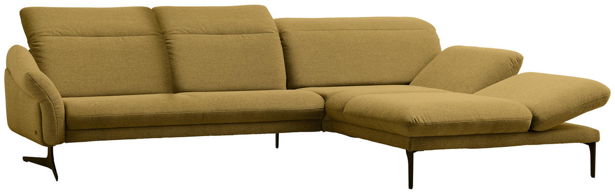 ECKSOFA in Webstoff Currygelb  - Currygelb/Anthrazit, Design, Textil/Metall (299/203cm) - Himolla