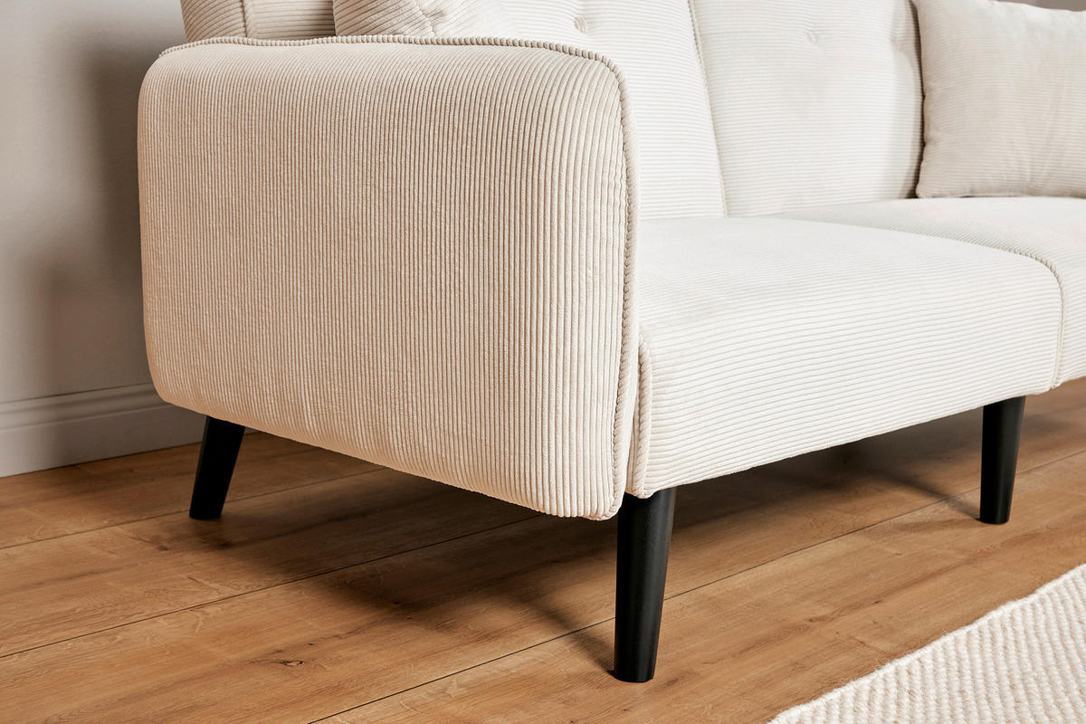 SCHLAFSOFA Cord Weiß  - Schwarz/Weiß, MODERN, Holz/Textil (191/83/84cm) - Livetastic