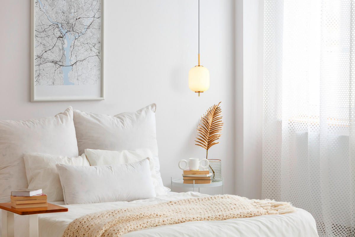 LED-HÄNGELEUCHTE 13,5/220 cm    - Messingfarben/Opal, Konventionell, Glas/Kunststoff (13,5/220cm) - Globo
