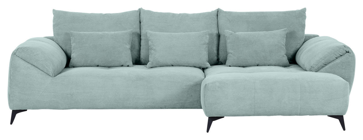 ECKSOFA in Cord Mintgrün  - Schwarz/Mintgrün, Konventionell, Textil/Metall (311/176cm) - Carryhome