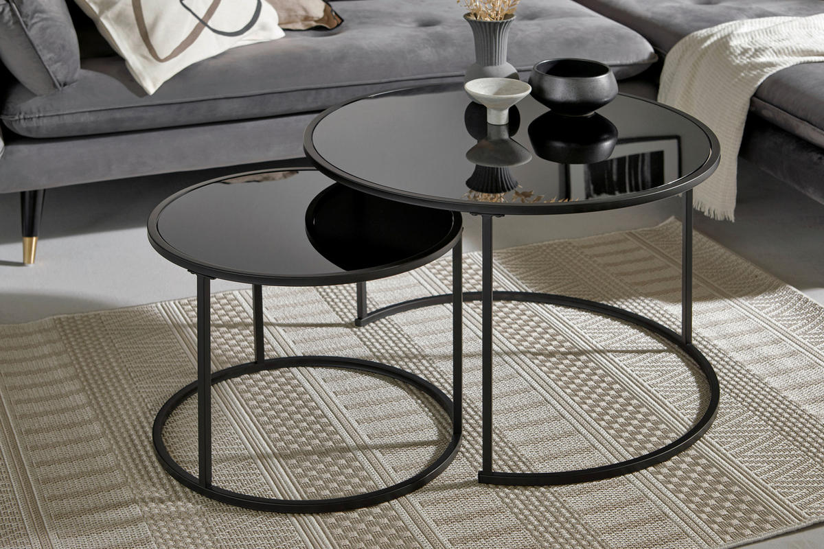 SATZTISCH rund Schwarz  - Schwarz, KONVENTIONELL, Glas/Metall (73,4/73,4/50cm) - Livetastic