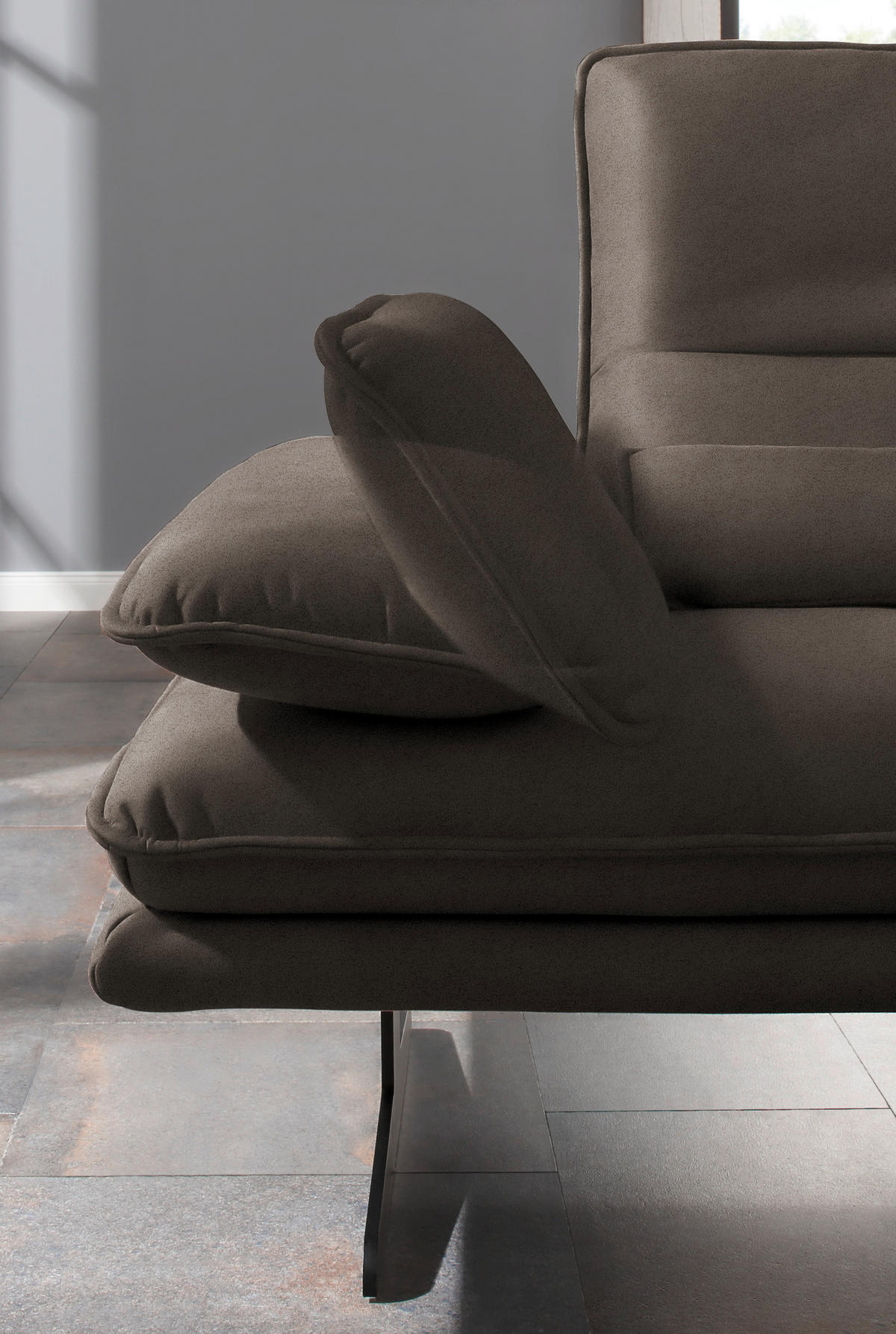 ECKSOFA in Mikrofaser Mokka  - Schwarz/Mokka, Design, Textil/Metall (291/164cm) - Chilliano