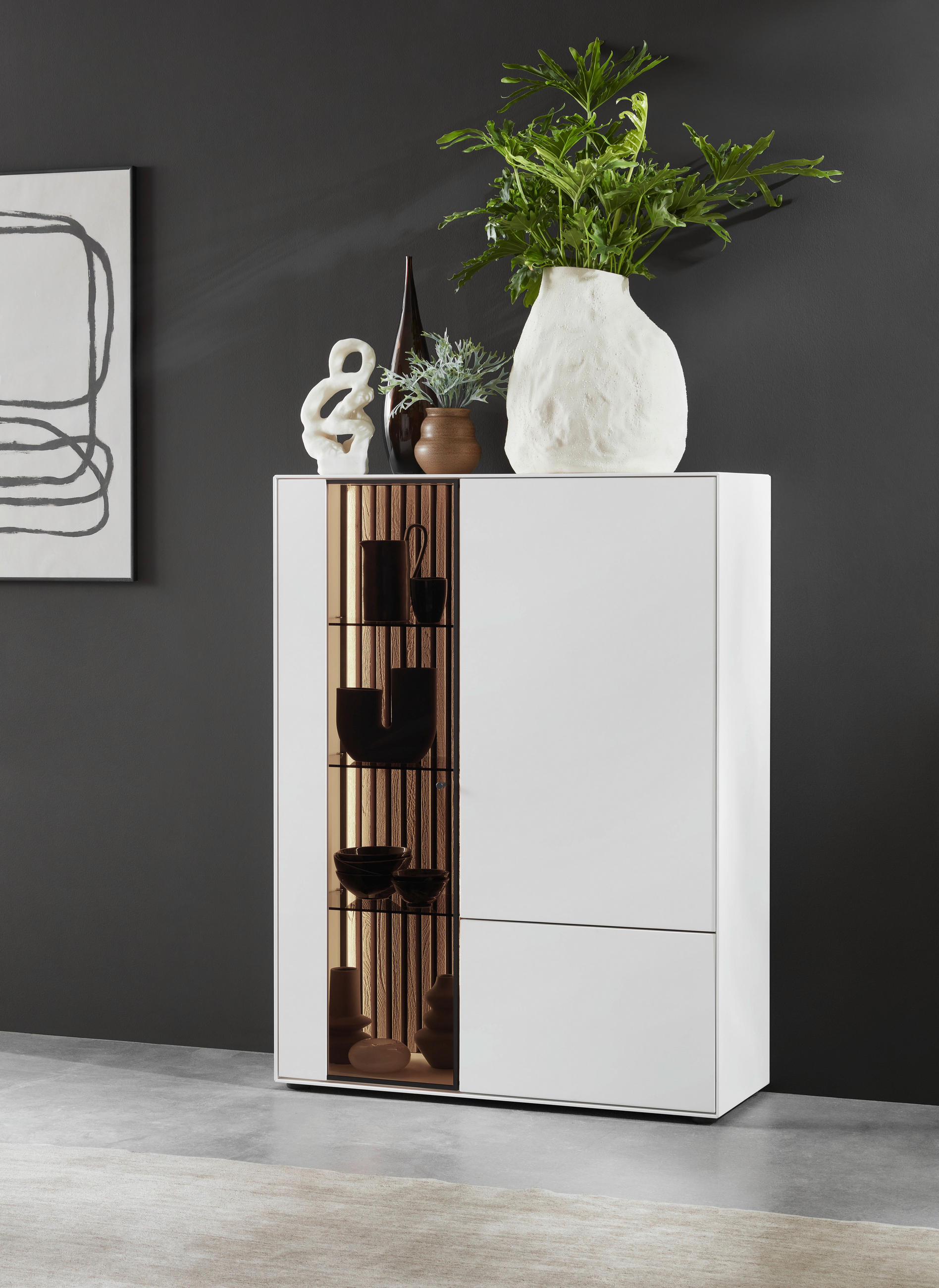 HIGHBOARD Weiss, Eichefarben  103/138/39 cm  - Weiss/Eichefarben, Design, Glas/Holz (103/138/39cm) - Johann Jakob