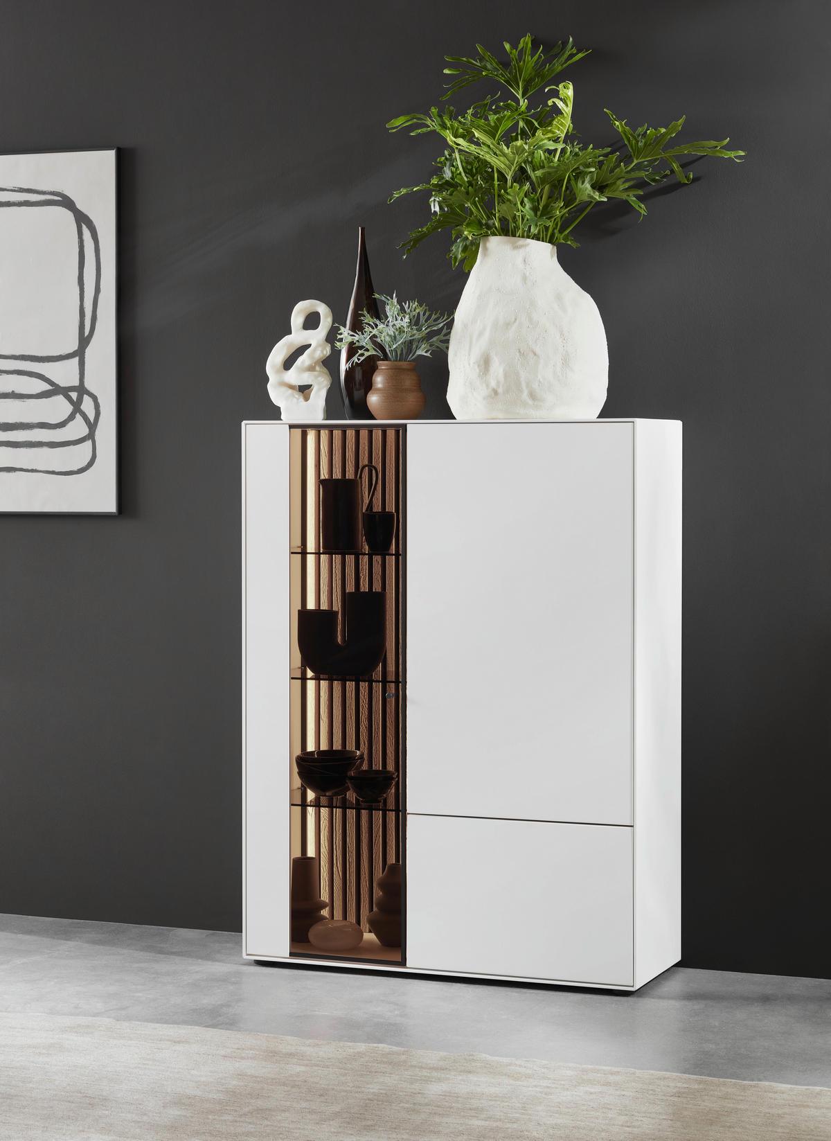 HIGHBOARD Weiss, Eichefarben  103/138/39 cm  - Weiss/Eichefarben, Design, Glas/Holz (103/138/39cm) - Johann Jakob
