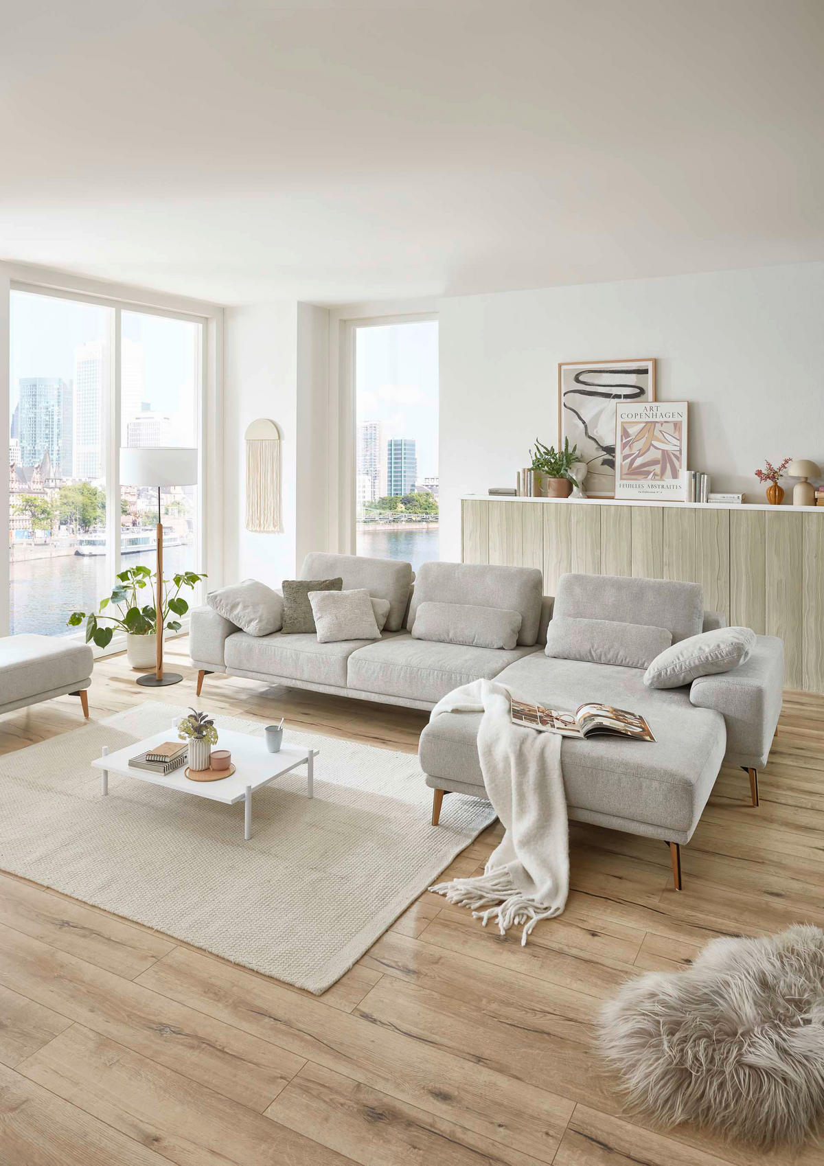 HÖRNSOFFA i flatväv ecru  - skogsek/ecru, Design, metall/trä (334/193cm) - Beldomo Comfort