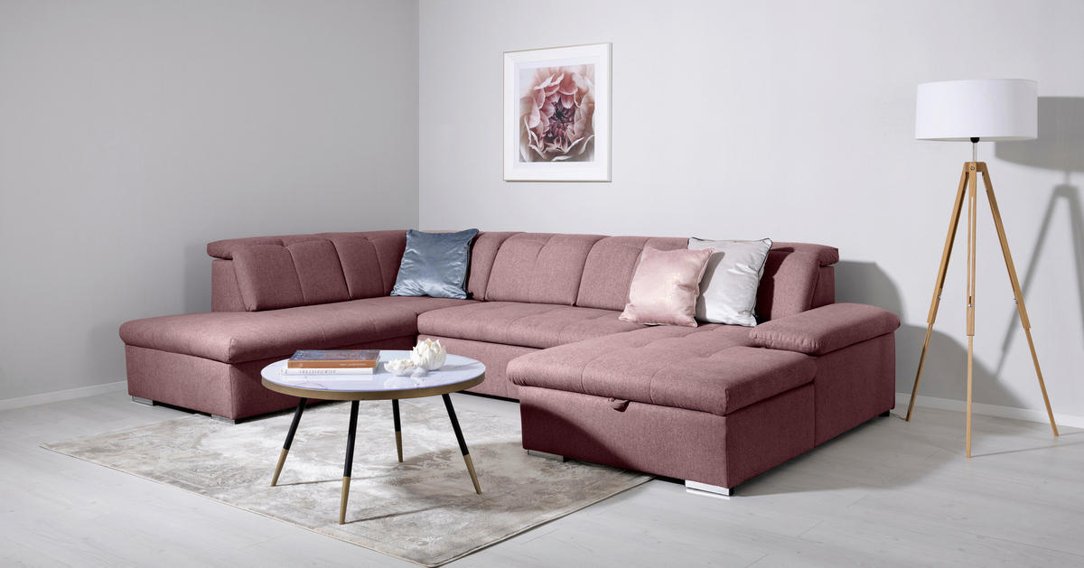 WOHNLANDSCHAFT Beere  - Beere/Grau, Design, Textil/Metall (215/328/173cm) - MID.YOU