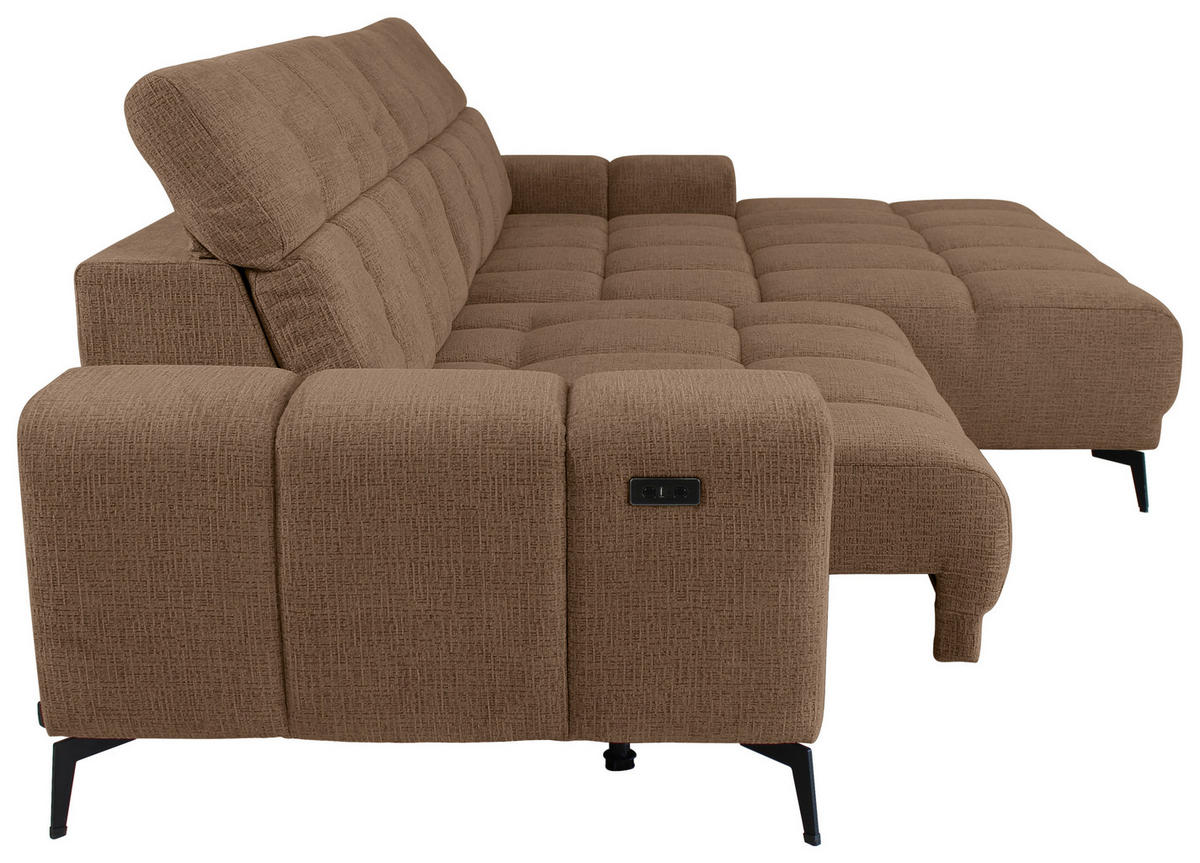 ECKSOFA inkl.Funktionen Hellbraun Chenille  - Hellbraun/Schwarz, MODERN, Textil/Metall (300/195cm) - Xora