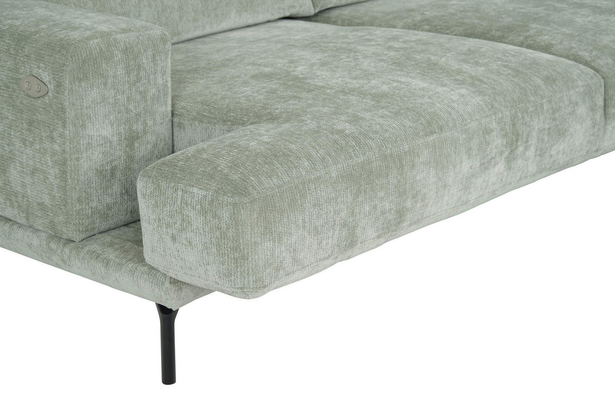 ECKSOFA Mintgrün Chenille Kopfteilverstellung, Sitztiefenverstellung  - Schwarz/Mintgrün, Design, Textil/Metall (307/243cm) - Xora