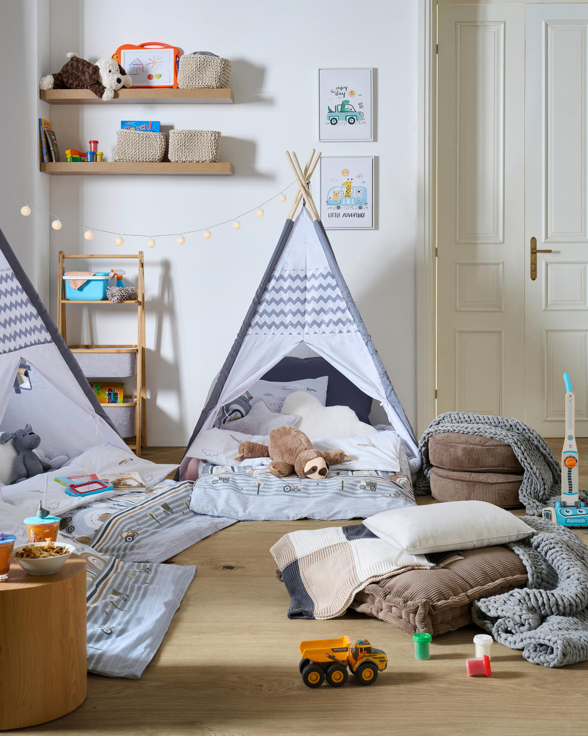 SPIELZELT - Hellgrau/Weiß, Basics, Holz/Textil (120/150/120cm) - My Baby Lou