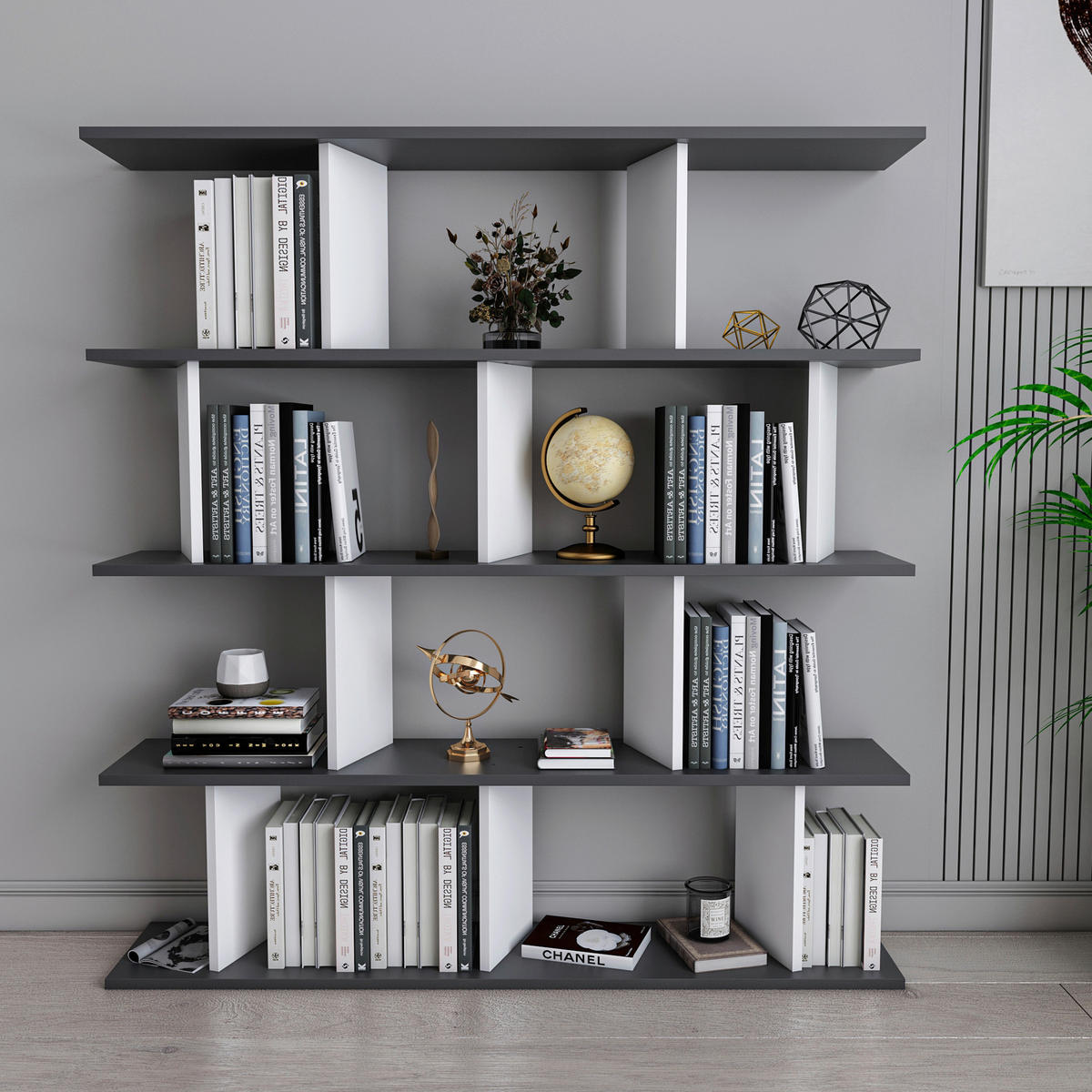 REGAL  130/137/25 cm  - Weiss/Anthrazit, Design, Holzwerkstoff (130/137/25cm) - Livetastic