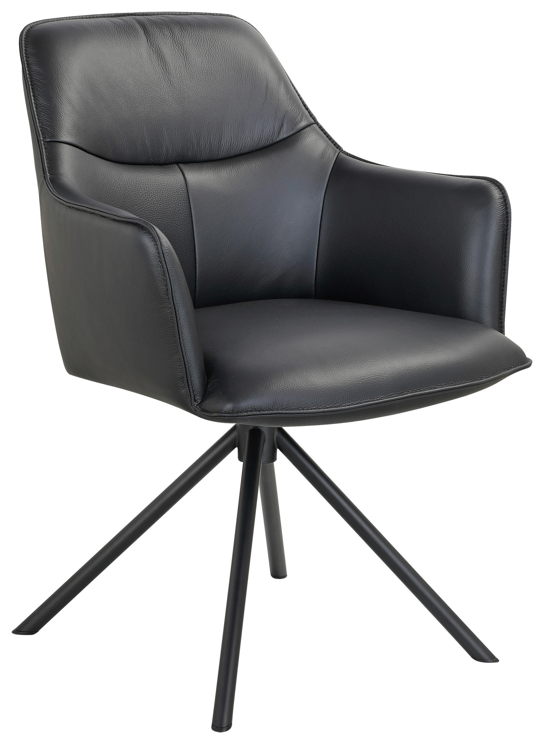 ARMLEHNSTUHL  Sitzfläche 360° drehbar, automatische Rückholfunktion  Echtleder  Schwarz  - Schwarz, Design, Leder/Metall (60/84/64cm) - Novel