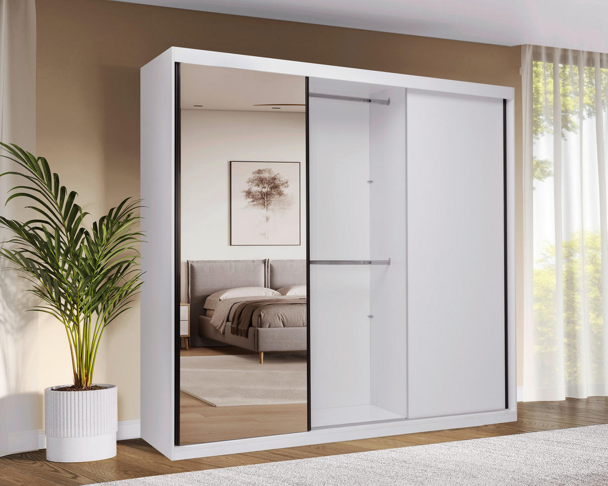 SCHIEBETÜRENSCHRANK 250/215/59,5 cm 3-türig Weiß  - Schwarz/Weiß, MODERN, Holzwerkstoff/Metall (250/215/59,5cm) - MID.YOU