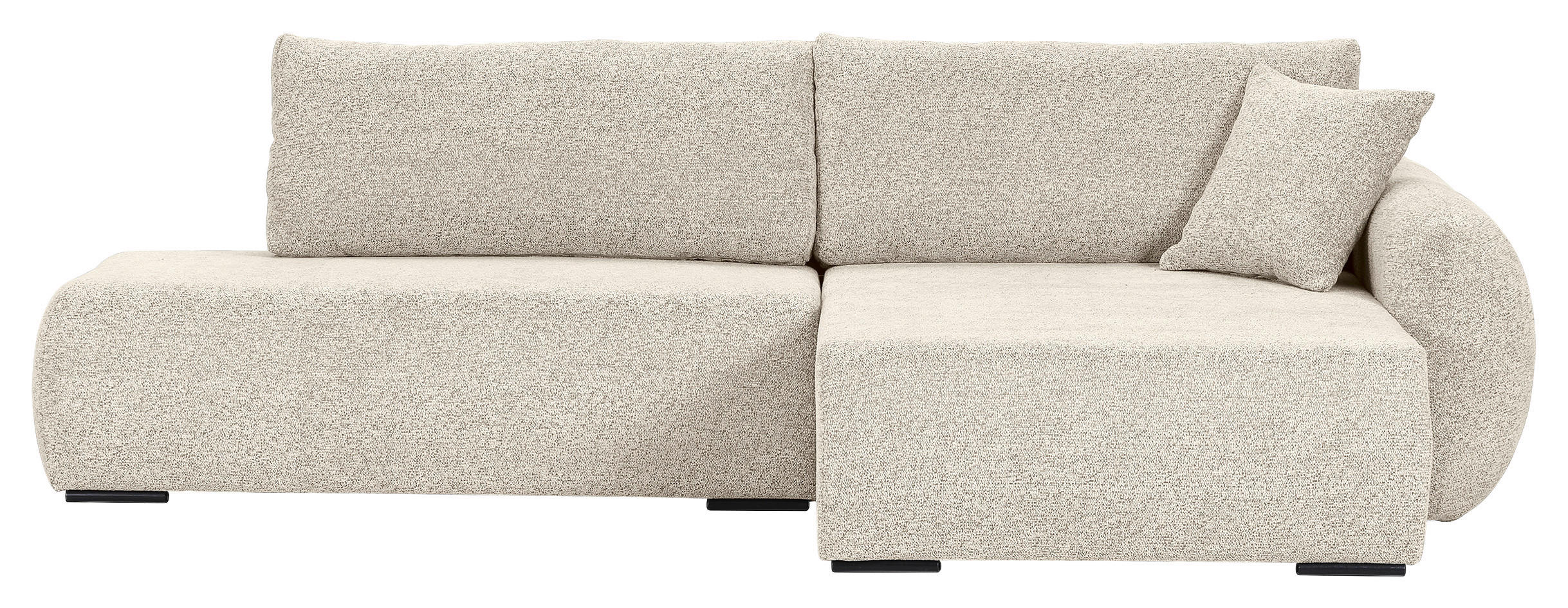ECKSOFA Beige Flachgewebe Zierkissen, Rückenkissen, Bettkasten, Schlaffunktion, Rücken echt, Liegefläche im Originalstoff  - Beige/Schwarz, KONVENTIONELL, Kunststoff/Textil (260/145cm) - Carryhome