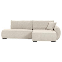 ECKSOFA Beige Flachgewebe Zierkissen, Rückenkissen, Bettkasten, Schlaffunktion, Rücken echt, Liegefläche im Originalstoff  - Beige/Schwarz, KONVENTIONELL, Kunststoff/Textil (260/145cm) - Carryhome