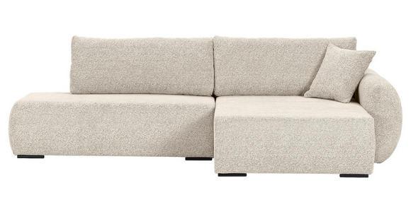 ECKSOFA Beige Flachgewebe Zierkissen, Rückenkissen, Bettkasten, Schlaffunktion, Rücken echt, Liegefläche im Originalstoff  - Beige/Schwarz, KONVENTIONELL, Kunststoff/Textil (260/145cm) - Carryhome
