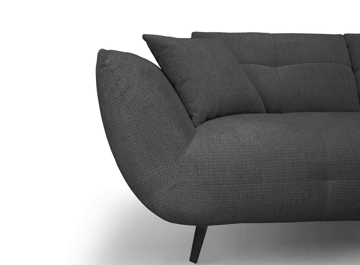 ECKSOFA Anthrazit Chenille Armlehnenkissen, Rücken echt, Sitztiefenverstellung  - Anthrazit/Schwarz, KONVENTIONELL, Textil/Metall (313/215cm) - Hom`in