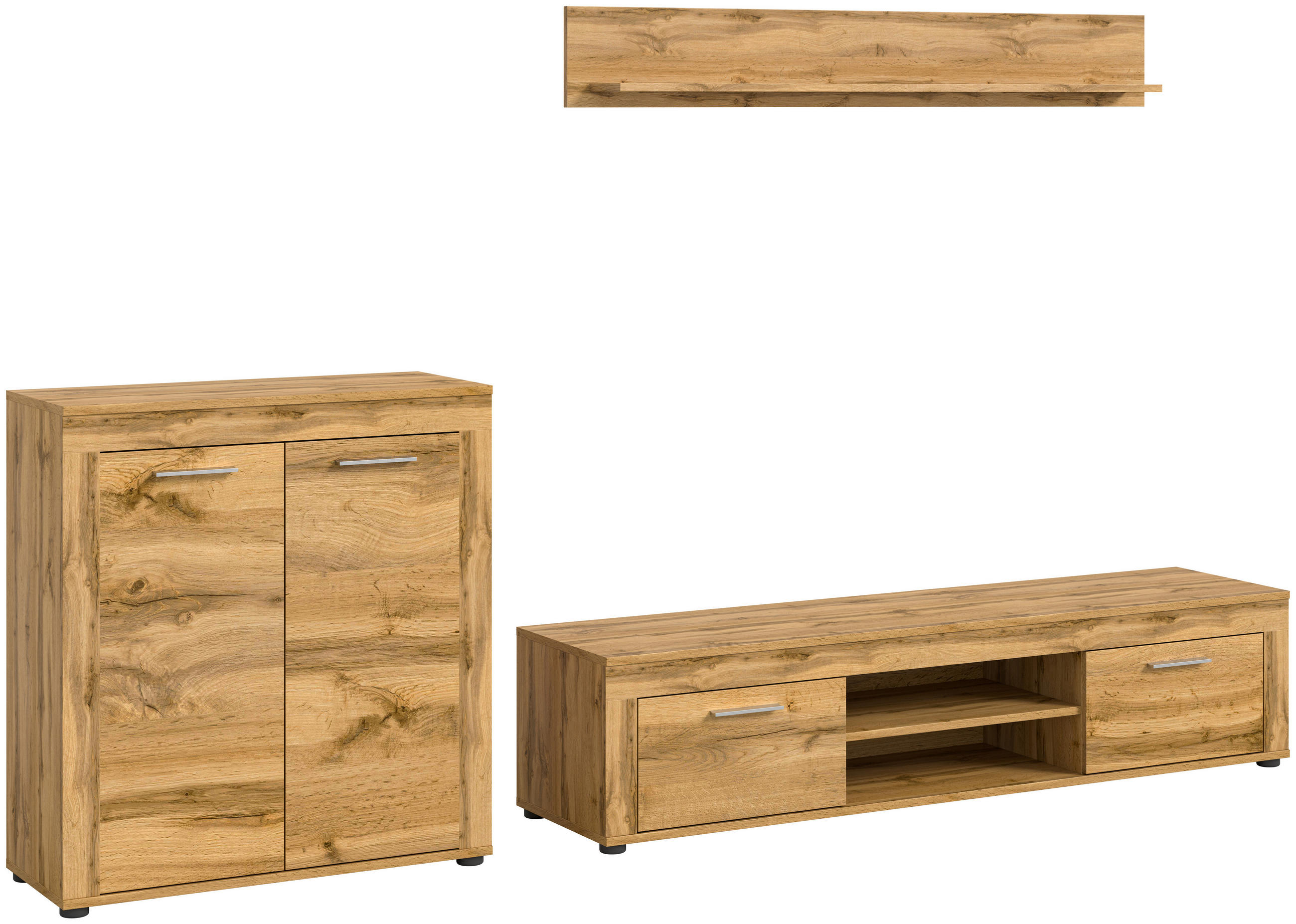 WOHNWAND 3-teilig  in Eiche Wotan  255/159/35 cm  - Silberfarben/Eiche Wotan, Design, Holzwerkstoff/Kunststoff (255/159/35cm) - MID.YOU