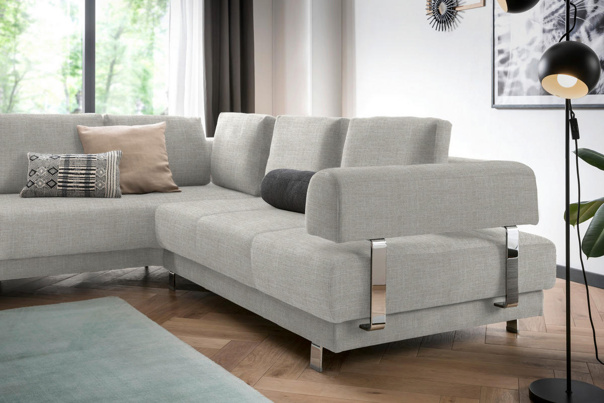 ECKSOFA in Chenille Creme, Beige  235/277 cm  - Beige/Creme, Design, Textil/Metall (235/277cm)