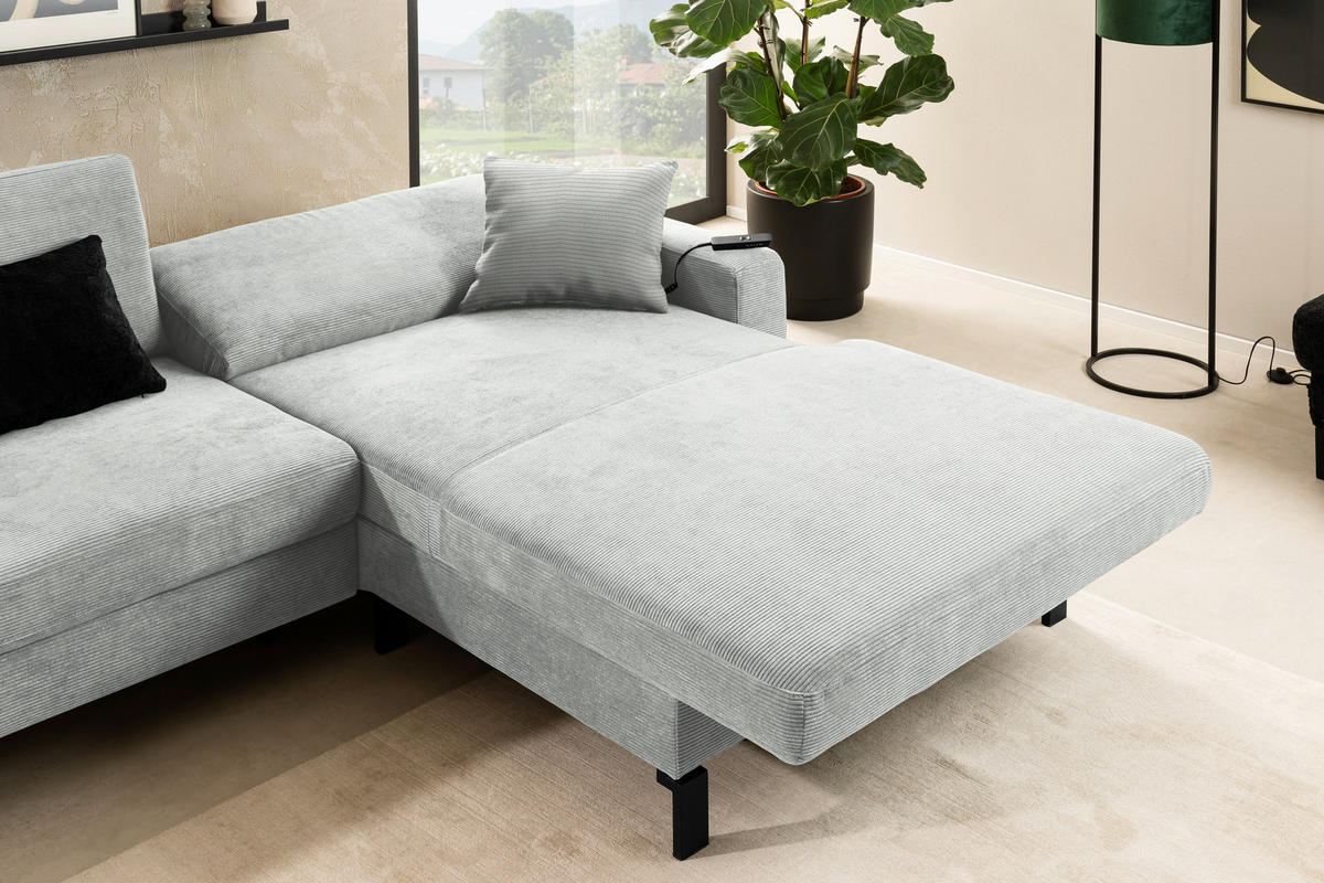 ECKSOFA in Cord Hellgrau  - Hellgrau/Schwarz, Design, Textil/Metall (298/185cm) - Pure Home Lifestyle