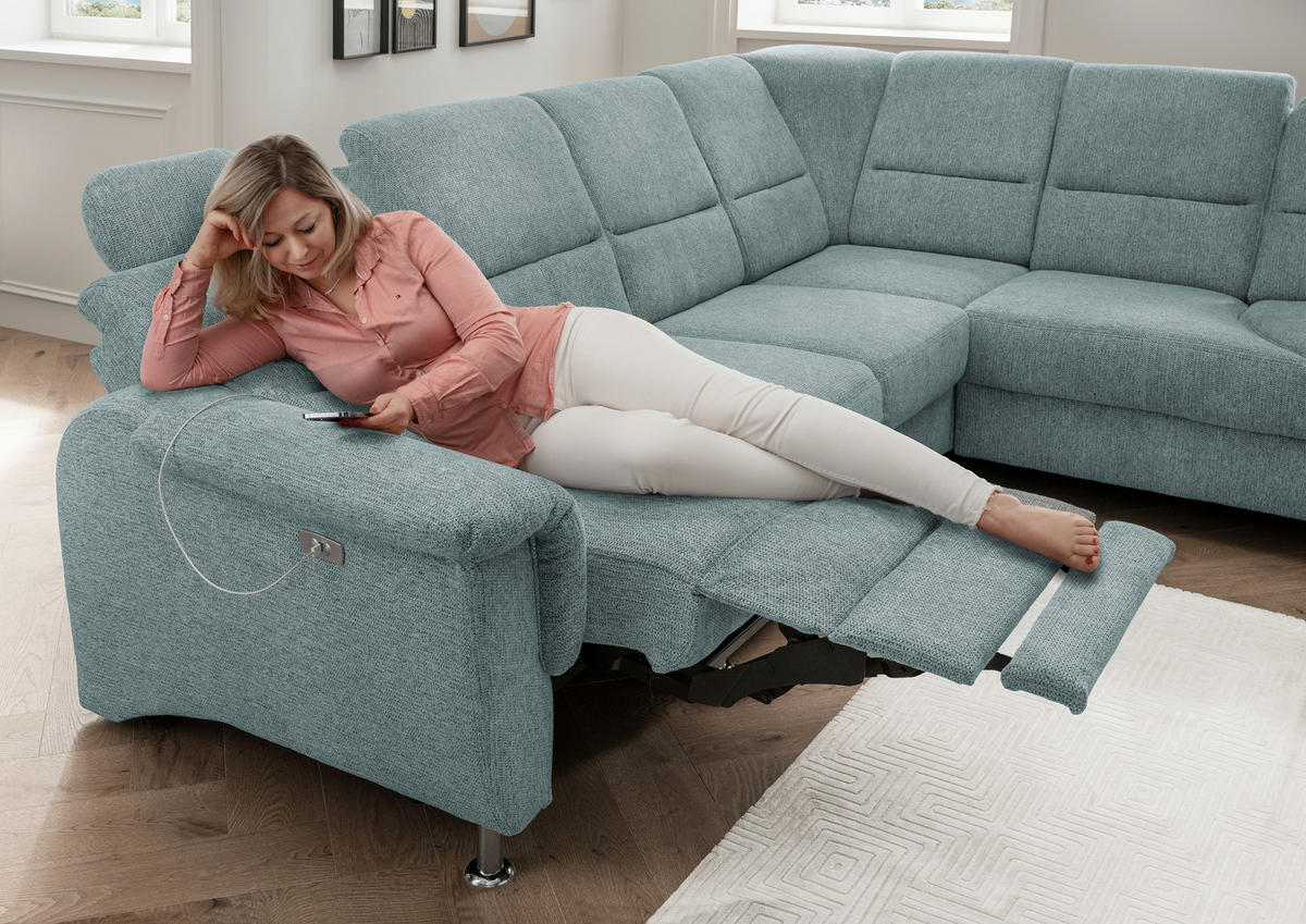 ECKSOFA Blau Chenille  - Chromfarben/Blau, MODERN, Textil/Metall (275/236cm) - Livetastic