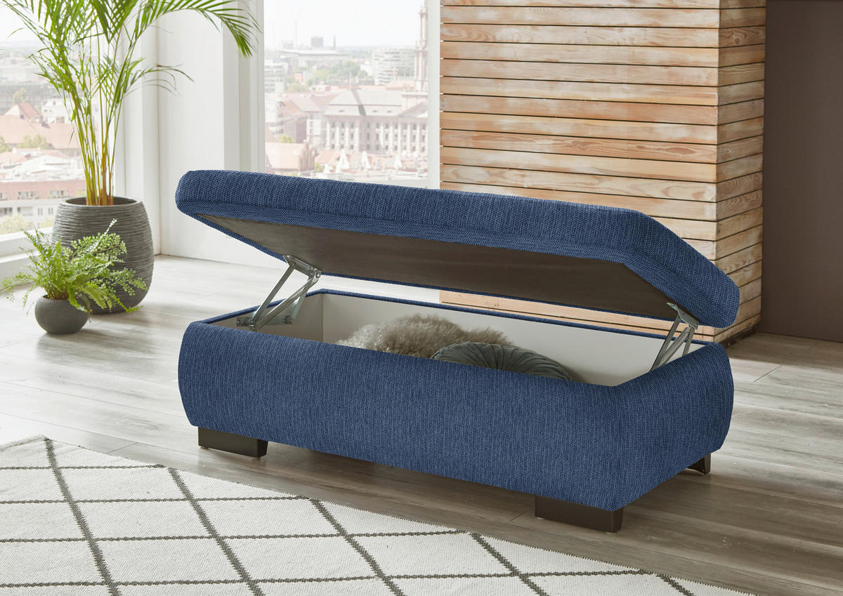 ECKSOFA in Flachgewebe Dunkelblau  - Schwarz/Dunkelblau, Design, Textil/Metall (297/174cm) - Beldomo Style