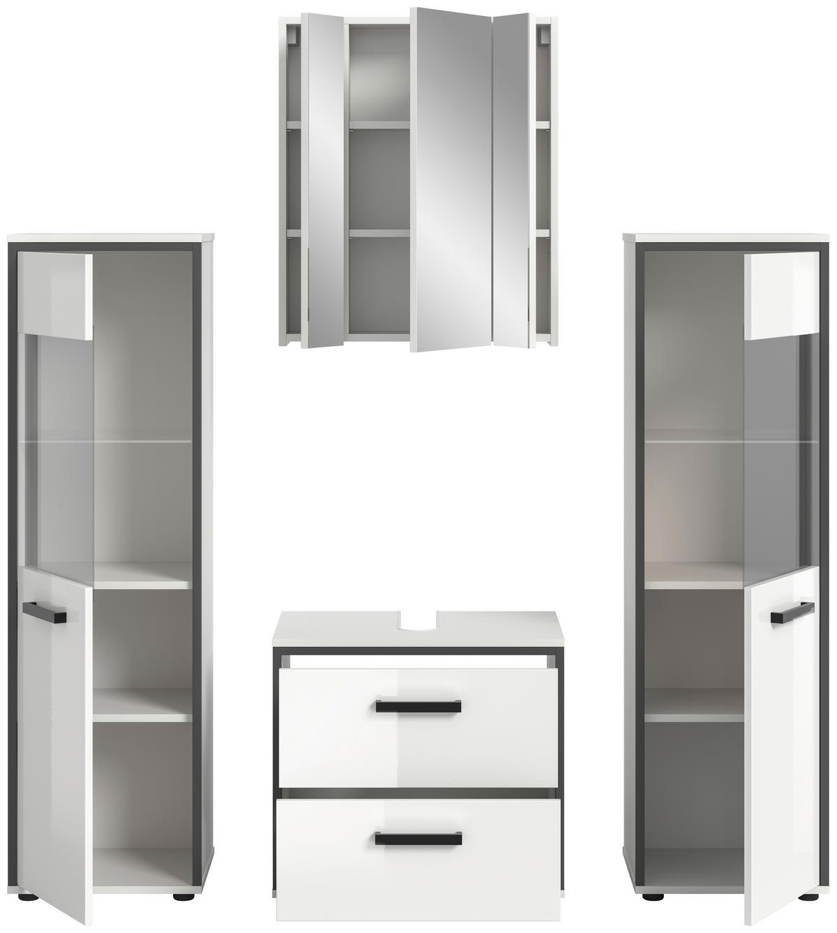 BADEZIMMER 4-teilig  in 140 cm  - Weiß Hochglanz/Schwarz, MODERN, Holzwerkstoff/Kunststoff (140cm) - MID.YOU