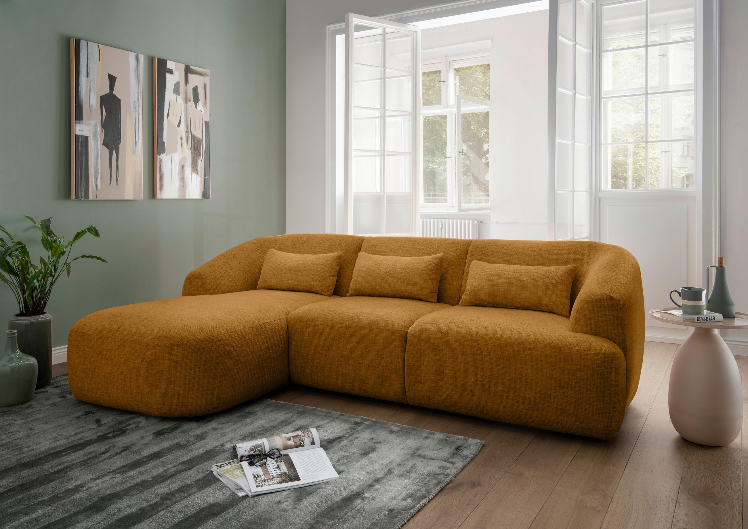 ECKSOFA in Struktur Goldfarben  160/256 cm  - Goldfarben/Schwarz, MODERN, Kunststoff/Textil (160/256cm) - Livetastic