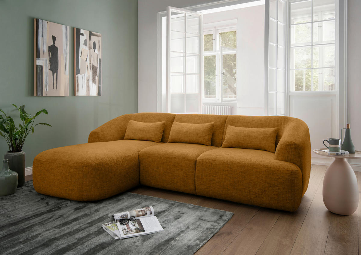ECKSOFA in Struktur Goldfarben  - Goldfarben/Schwarz, Modern, Kunststoff/Textil (160/256cm) - Livetastic