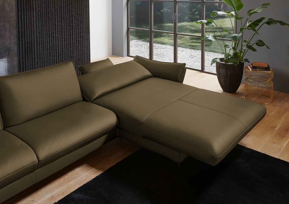 ECKSOFA in Echtleder Olivgrün  - Schwarz/Olivgrün, Design, Leder/Metall (334/172cm) - Valdera