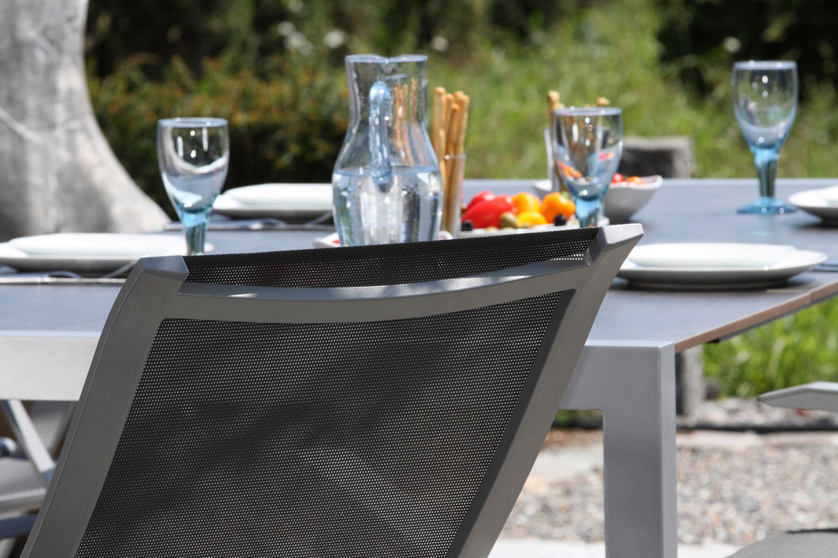 GARTENSET beschichtet Aluminium  - Platinfarben/Anthrazit, Basics, Textil/Metall (160+60/98/74cm) - Acamp