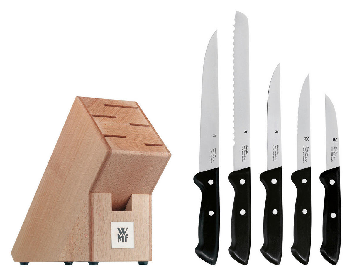MESSERBLOCK Classic Line 6-teilig  - Schwarz/Naturfarben, KONVENTIONELL, Holz/Metall - WMF