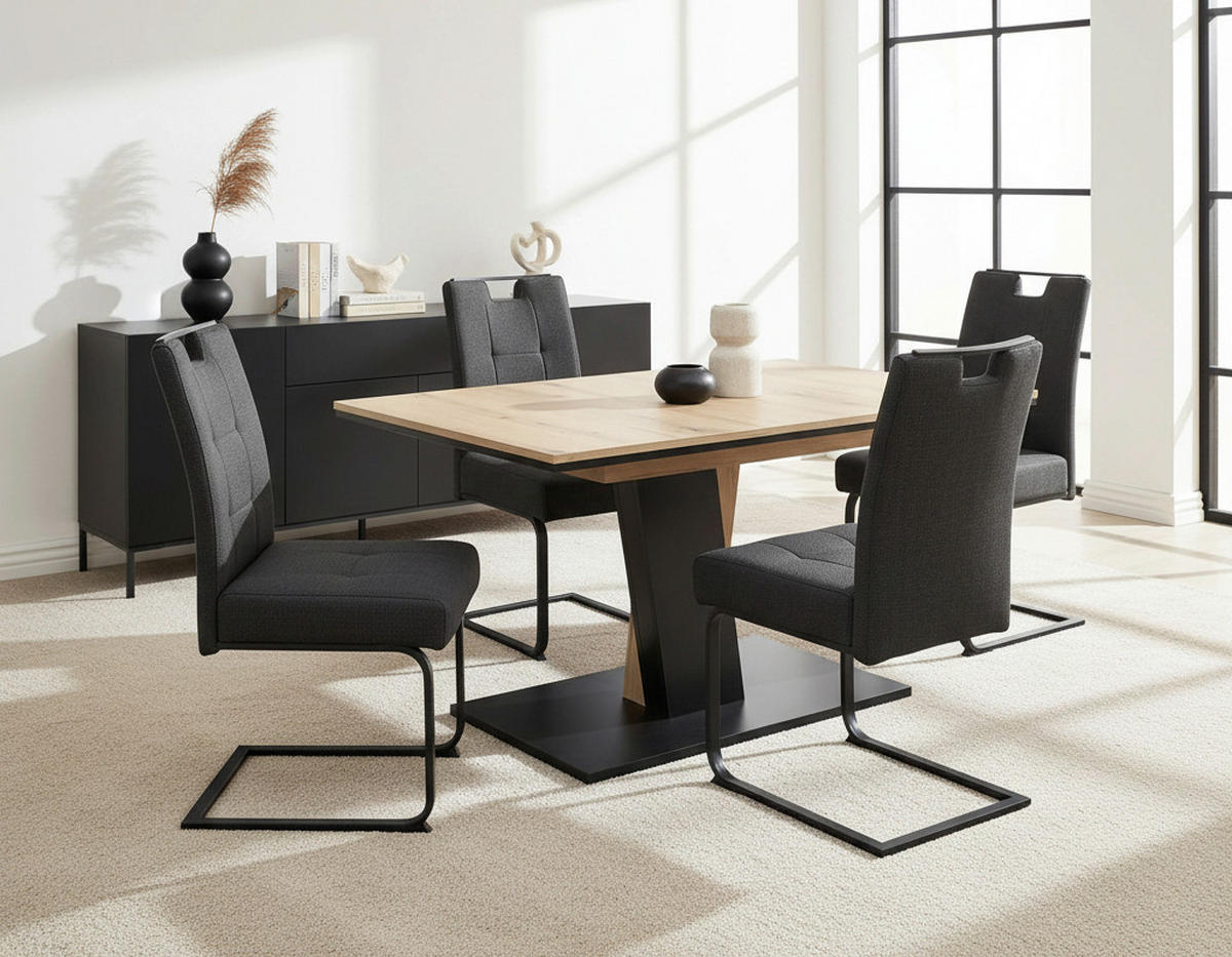 TISCHGRUPPE   - Eichefarben/Anthrazit, MODERN, Textil/Metall (140 - 180/76/90cm) - MID.YOU