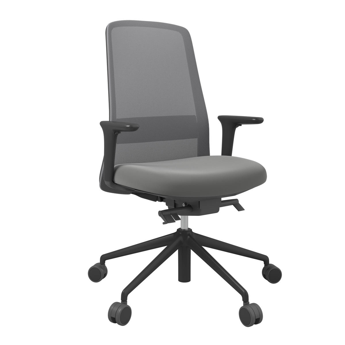 DREHSTUHL Lederlook Grau, Schwarz  - Schwarz/Grau, MODERN, Kunststoff/Textil (70/103-115/70cm)