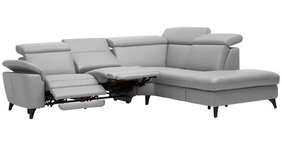 ECKSOFA in Echtleder Grau  - Schwarz/Grau, Design, Leder/Metall (285/239cm) - Cantus