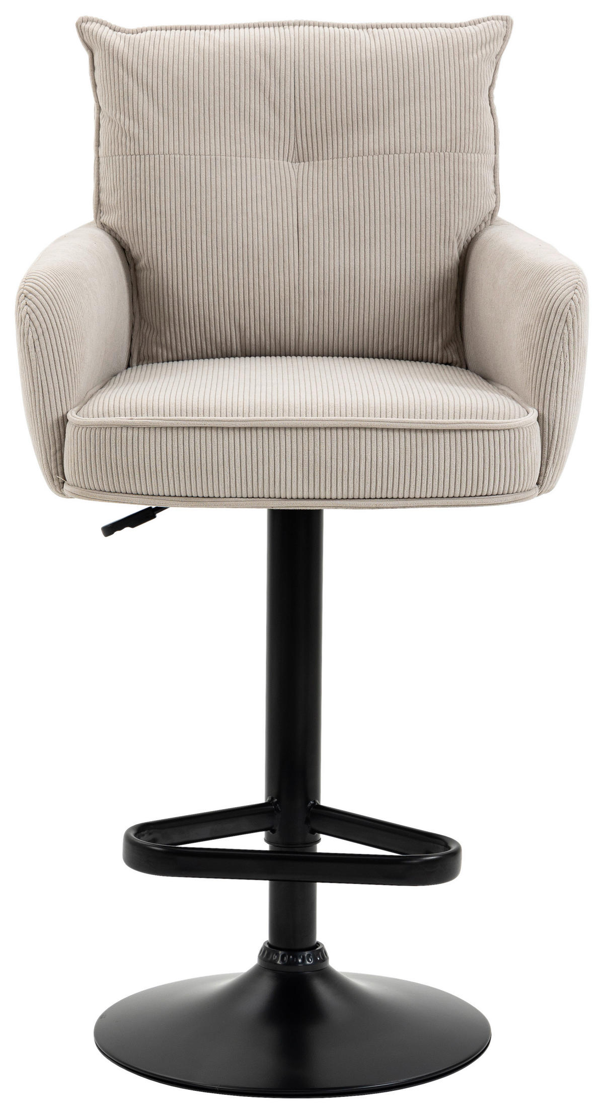 BARHOCKER Cord Beige, Schwarz Eisen Sitzfläche 360° drehbar, Stoffauswahl, inklusive Armlehnen  - Beige/Schwarz, Design, Textil/Metall (54/98-120/58cm) - Novel