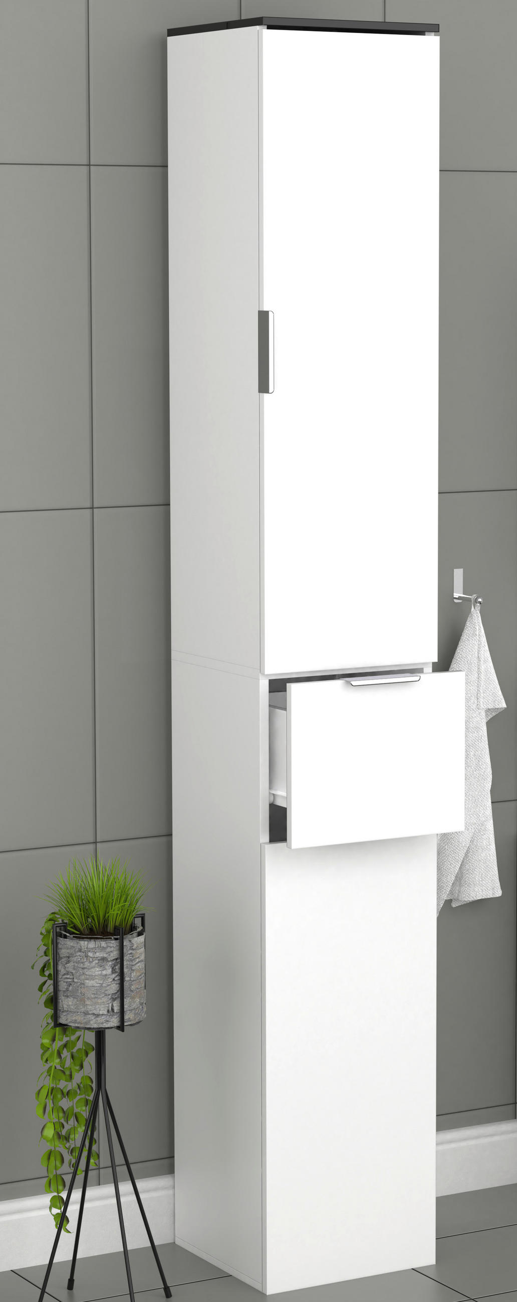 HÖGSKÅP  - vit/silver, Modern, trämaterial/plast (30/190/30cm) - MID.YOU