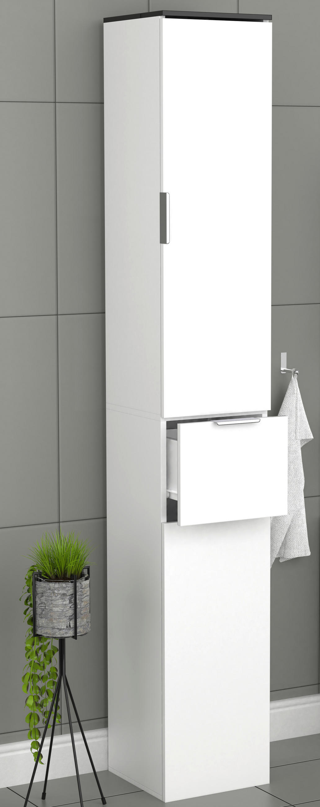 HÖGSKÅP  - vit/silver, Modern, trämaterial/plast (30/190/30cm) - MID.YOU