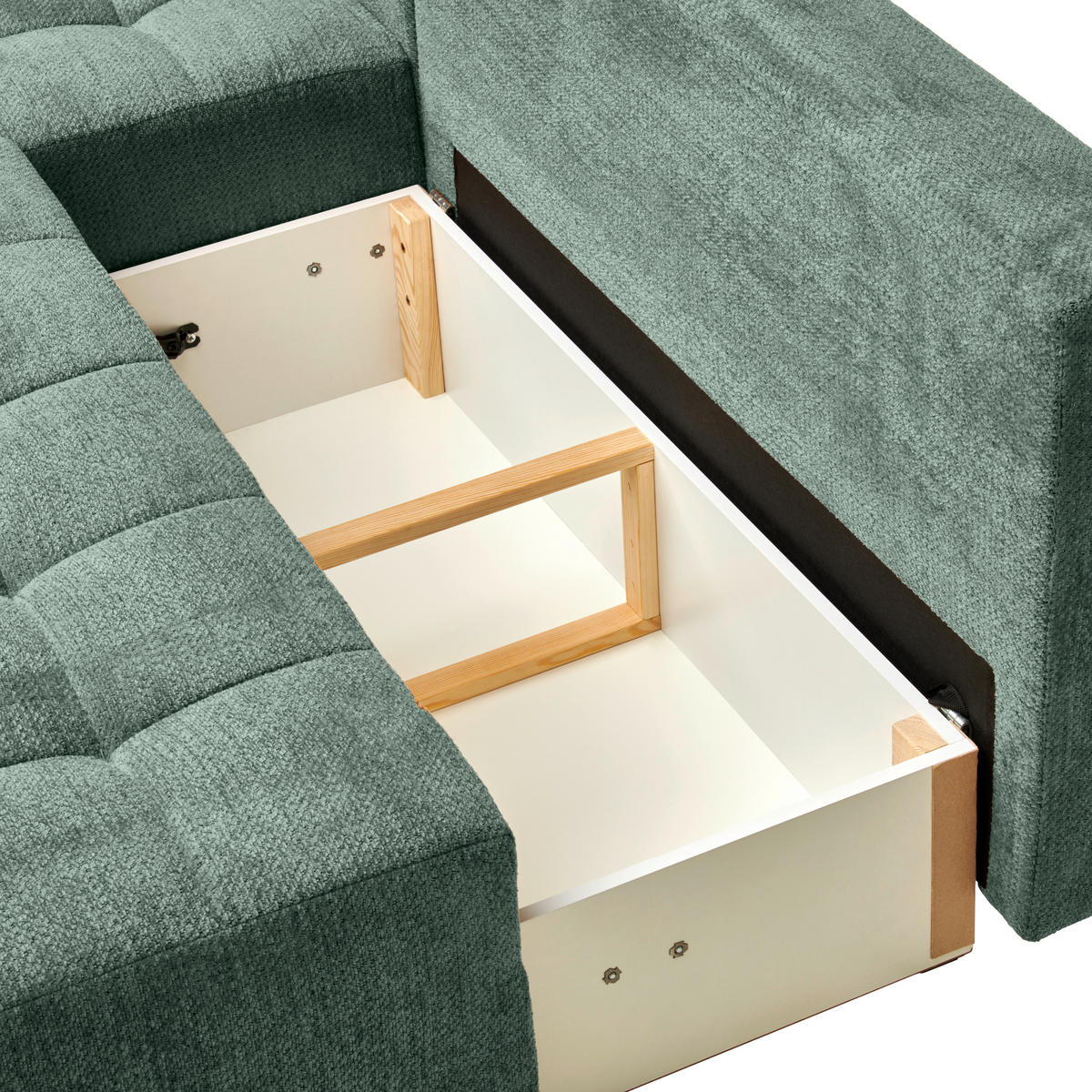 ECKSOFA  in Chenille Dunkelgrün  - Dunkelgrün/Schwarz, MODERN, Kunststoff/Textil (145/204cm) - home24