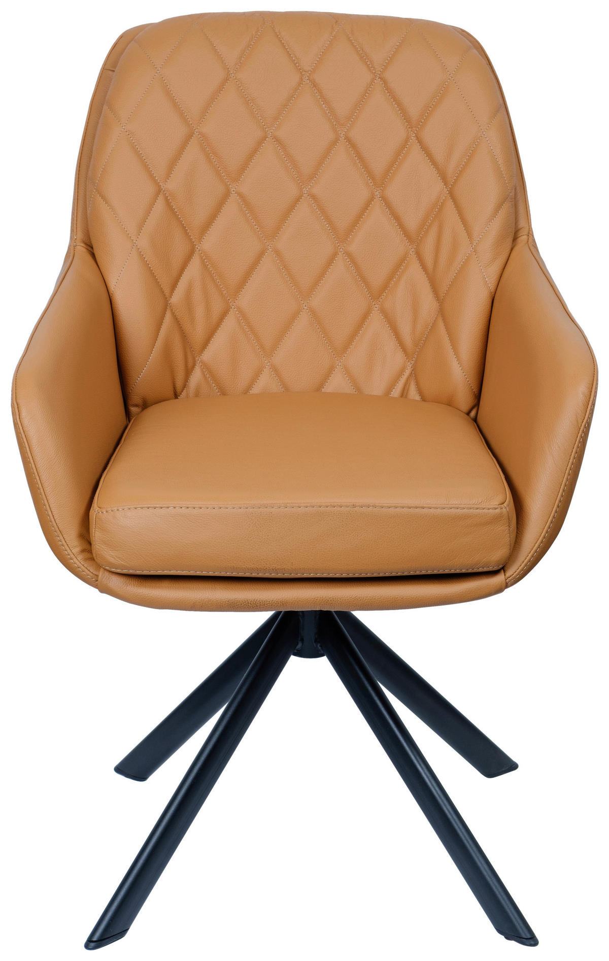 ARMLEHNSTUHL  in Echtleder naturbelassen  - Cognac/Schwarz, Design, Leder/Metall (59,5/87,5/69cm) - Moderano