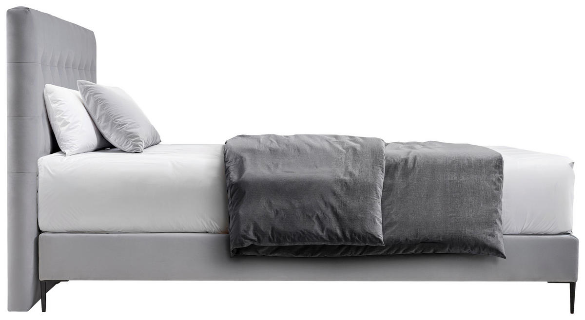 BOXSPRINGOVÁ POSTEĽ, svetlosivá - čierna/prírodná farba, Modern, kov/kompozitné drevo - MID.YOU