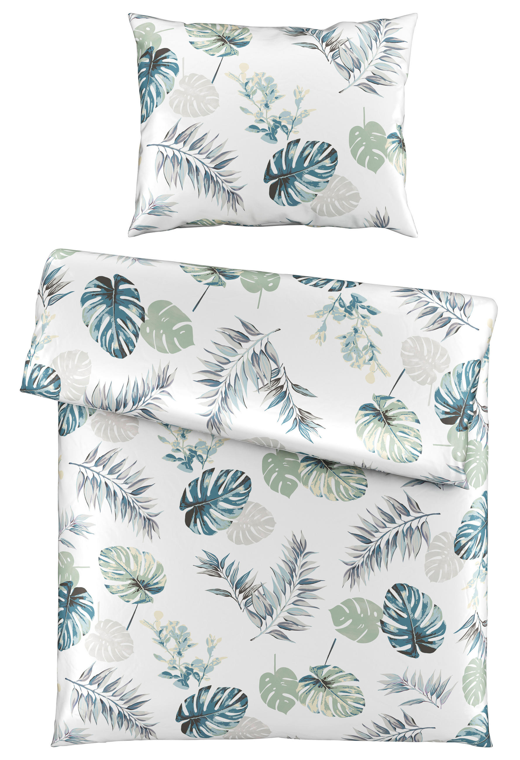 BETTWÄSCHESET VERBA Satin 160/210 cm  65 cm/100 cm  - Blau/Grau, Konventionell, Textil (160/210cm) - Esposa