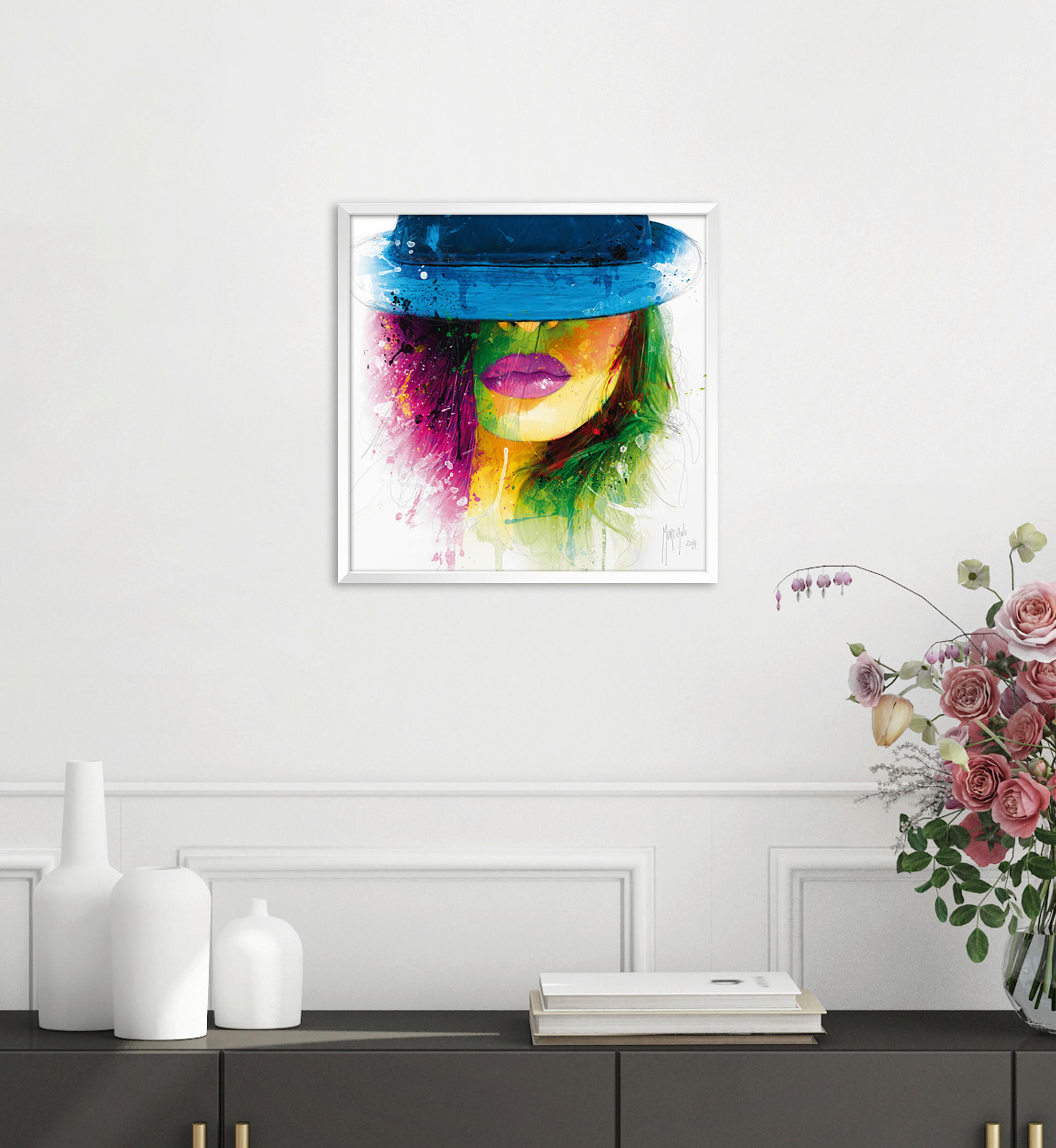 KUNSTDRUCK Frauen 30/30 cm  - Blau/Gelb, Basics, Papier (30/30cm) - Monee
