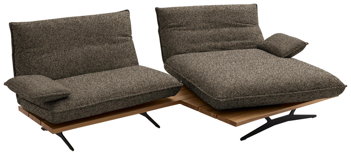 ECKSOFA Chenille, Flachgewebe Braun, Wildeiche  - Wildeiche/Schwarz, Design, Holz/Textil (284/161cm) - Koinor