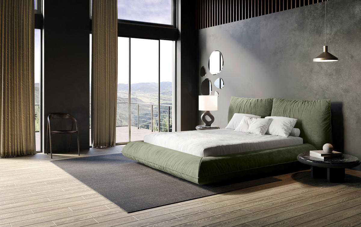 POLSTERBETT 200/200 cm,  in Graugrün,  - Schwarz/Graugrün, Design, Textil/Metall (200/200cm) - Belluti