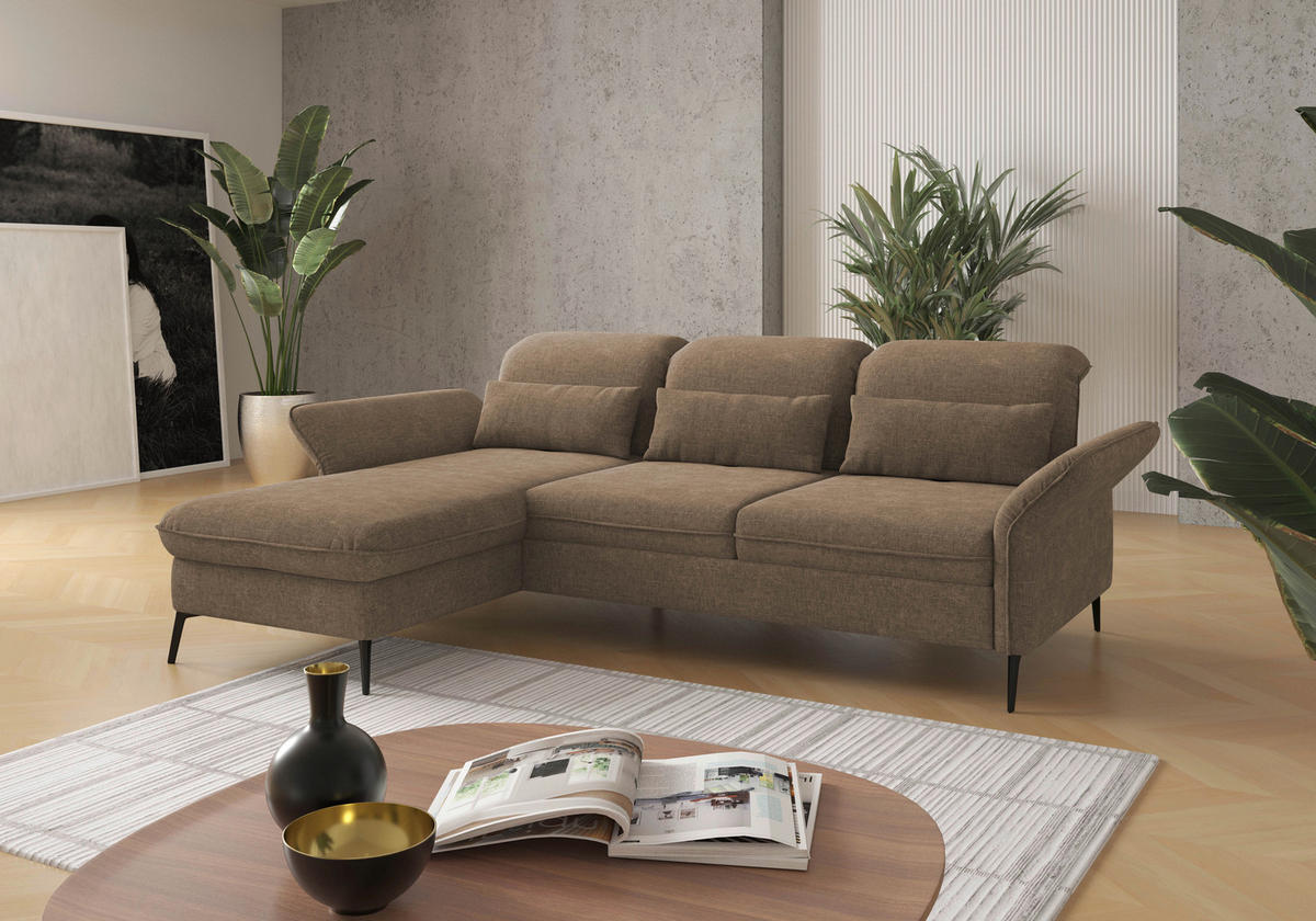 ECKSOFA in Flachgewebe Hellbraun  - Hellbraun/Schwarz, Konventionell, Textil/Metall (198/264cm) - Sit & More