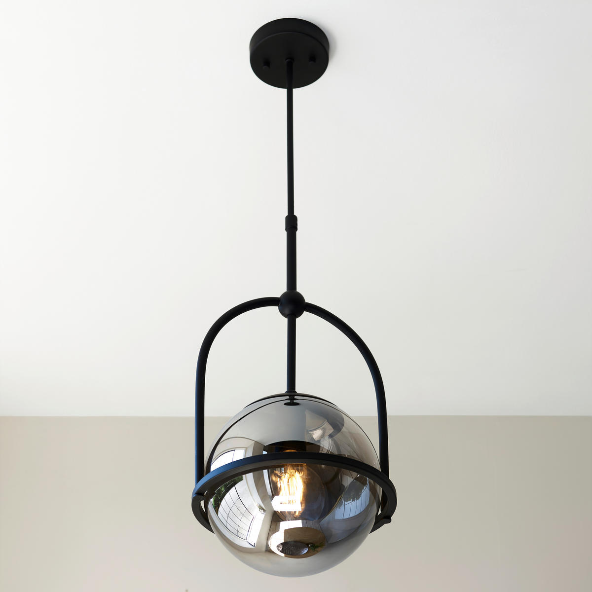 DECKENLEUCHTE  27.5/76-86 cm    - Schwarzchrom, Design, Glas (27.5/76-86cm) - ENDON
