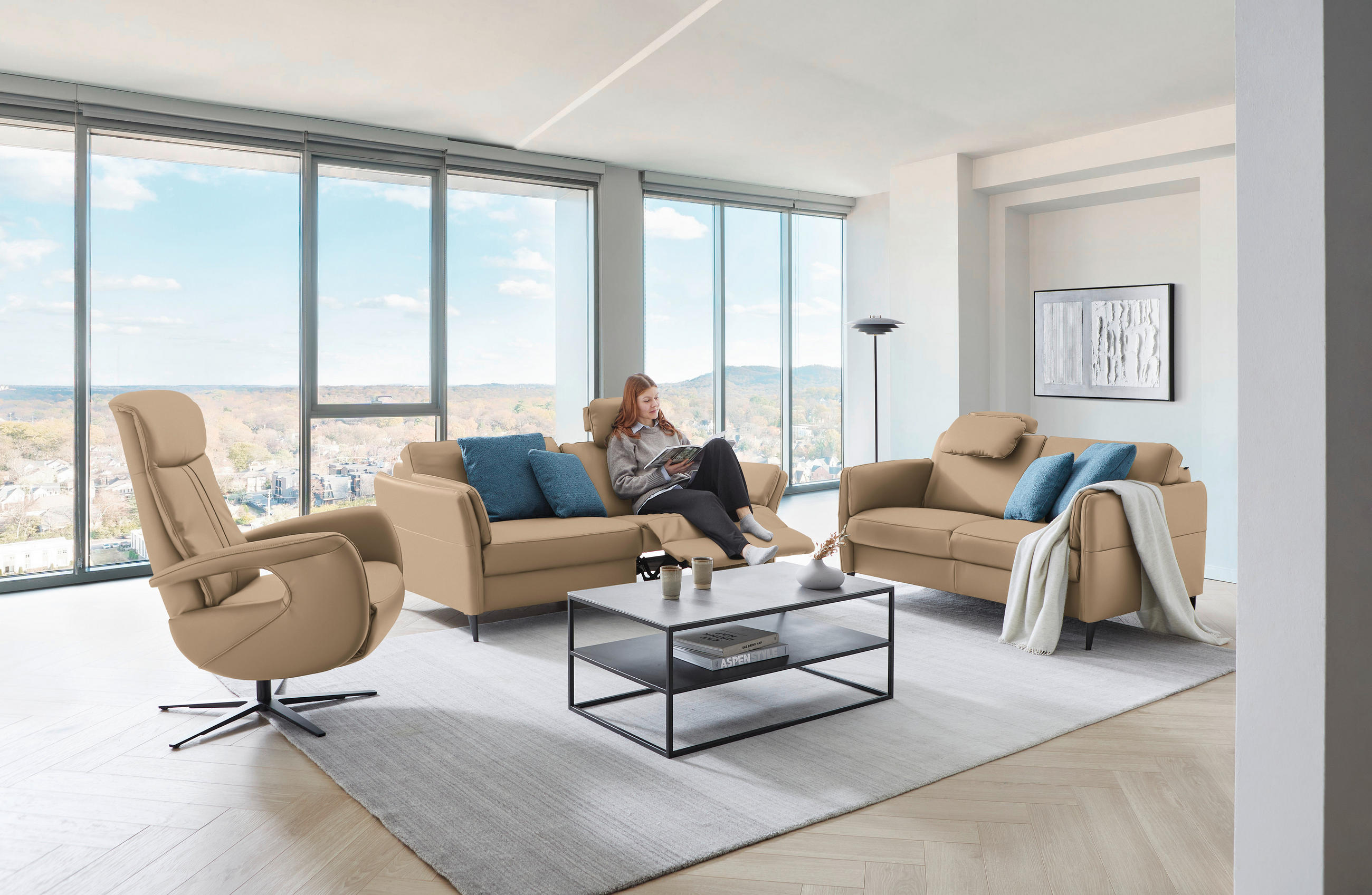 3-SITZER-SOFA in Leder Hellbraun - Hellbraun/Schwarz, Design, Leder/Metall (190/84/99cm) - Dieter Knoll