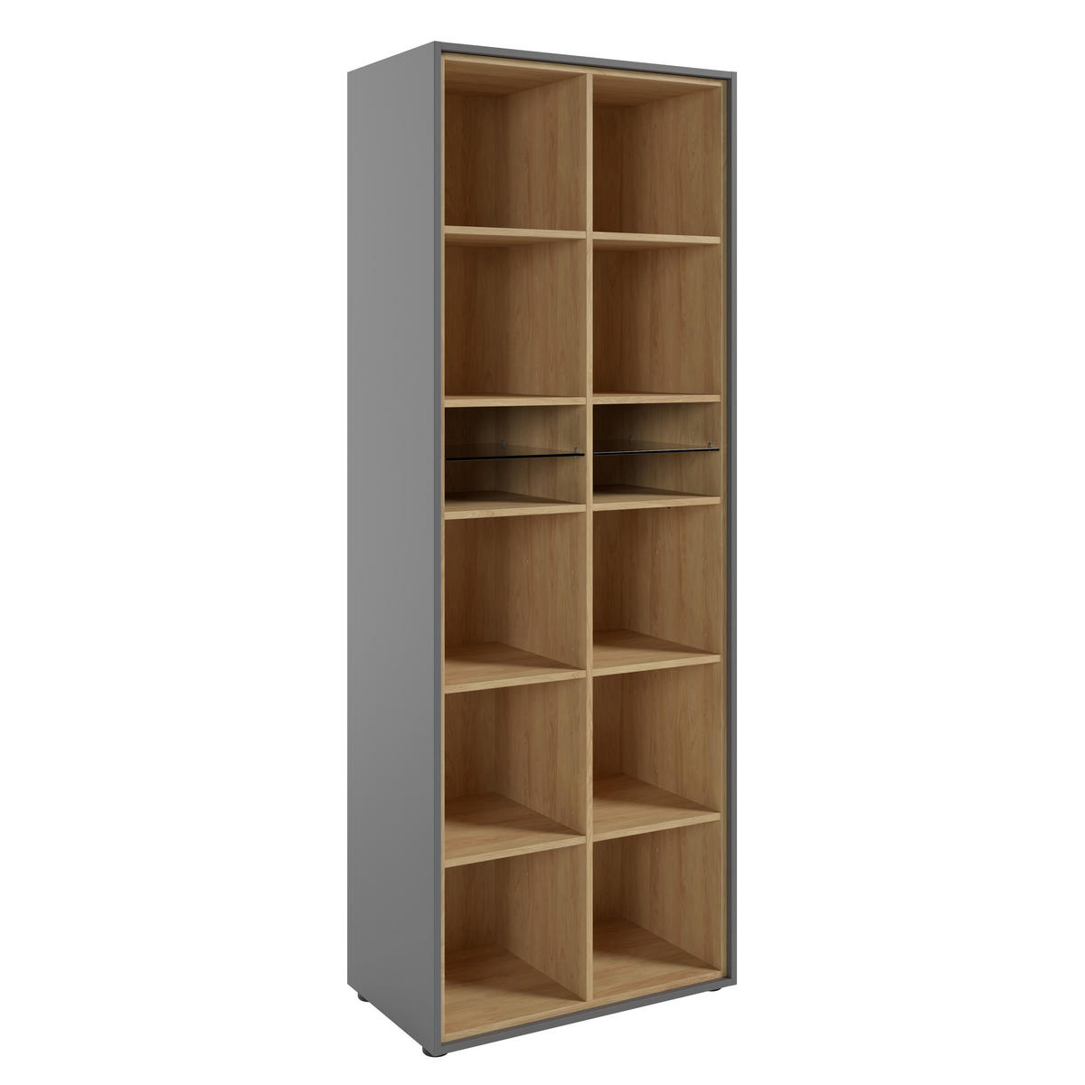 AKTENREGAL Grau, Hickory  - Schwarz/Grau, MODERN, Glas/Holzwerkstoff (73,5/201/42,9cm) - Novel