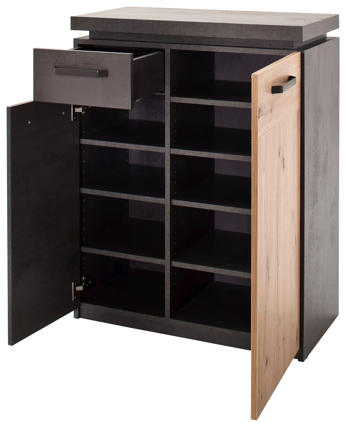 SCHUHSCHRANK 75/99/38 cm  - Eichefarben/Anthrazit, Design, Holzwerkstoff/Metall (75/99/38cm) - Voleo